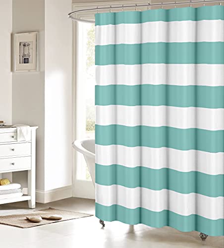 ALAGEO Aqua Stripe Shower Curtain for Bathroom, Waterprrof Polyester Fabric Shower Curtains Teal Blue Decorative Curtains for Bathroom Curtain Sets with Hooks Extra Long 72" x 78"