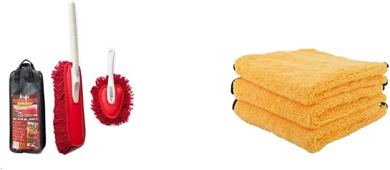 California Car Duster Detailing Kit (62445) + Chemical Guys Premium Microfiber Towels (Gold, 16 x 16 Inches, Pack of 3)