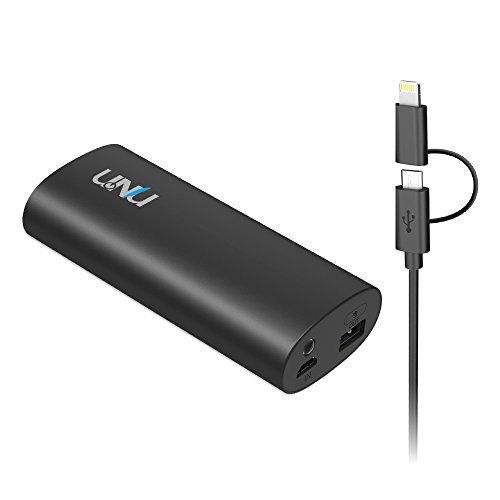 Portable Charger - [Apple Certified] uNu Superpak 5000mAh 2.1A External Battery Pack for iPhone 6 6S, 6 Plus,5S,5, Galaxy S6 Edge,Note 5 4 with 2-in-1 Lightning Cable 8Pin and MicroUSB Cable - Black