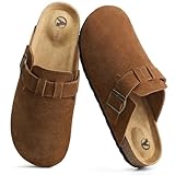 CareBey - Zuecos de gamuza para hombre con soporte de arco para interior y hogar, cómodas pantuflas sin cordones, Marrón,...