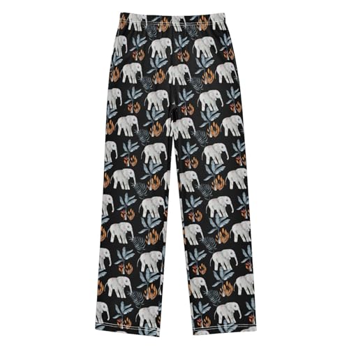 ZZXXB Retro Tropical Elephant Boys Long Pants Soft Trousers Elastic Waist Kids Lounge Bottoms with Pockets S-XL