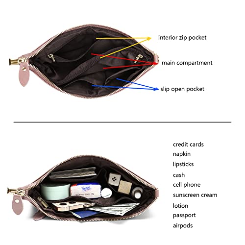 Image of YALUXE Genuine Leather Wristlet Handbags Purses Cell Phone Pocket Clutch Wallet Crossbody Bags for Women