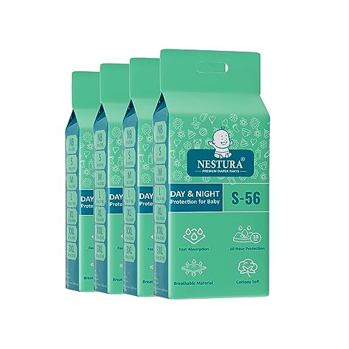 Image of Baby Diaper Pants Small (S) Pack of 4, 224 Count, (4-8 kg)