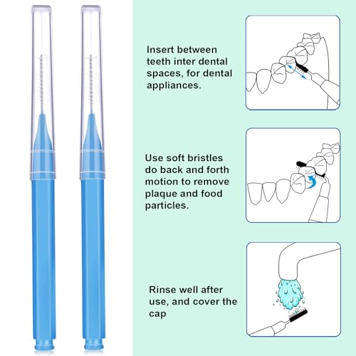 Image of Patelai 100 Pieces Braces Dental Brush for Cleaner Interdental Toothpick Dental Tooth Flossing Head Oral Hygiene Flosser Toothpick Cleaners Tooth Tool(Blue,Proper Size)