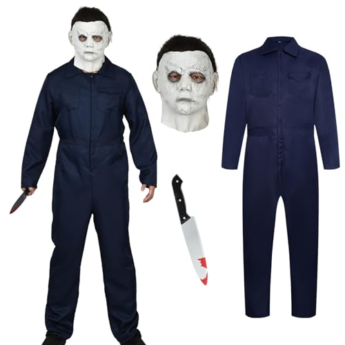 Celvibe Disfraz de Halloween Killer Cosplay para hombre, mono de terror, mono para adultos y hombres, juego con máscara, accesorios espeluznantes, para Halloween, carnaval, cosplay, fiesta decorativa