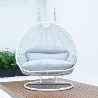 Image of OMANSH Double Seater Swing Chair with Stand & Cushion & Hook Outdoor || Indoor || Balcony || Garden || Living Room (White-Pink)