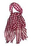Cotton Colorful Plaid Scarf with Fringe Ends (Pink and White Check)