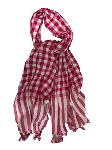 Cotton Colorful Plaid Scarf With Fringe Ends (Pink And White Check) #TOP9