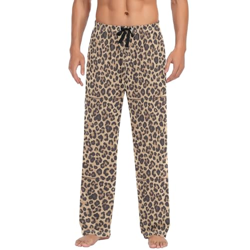 Men's Leopard Print Pajama Pants with Elastic Waistband | Soft Lounge Sleepwear | Breathable Sleep Pants for Home（387）