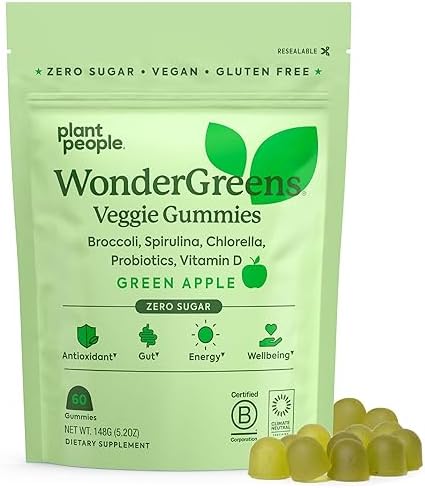 Plant People WonderGreens Veggie Gummies Super Greens with Probiotics Multivitamin Support Gummy for Wellbeing, Energy, Immune and Gut Health, Green Apple Flavor (60 Count) Plant People WonderGreens Veggie Gummies Super Greens with Probiotics Multivitamin Support Gummy for Wellbeing, Energy, Immune and Gut Health, Green Apple Flavor (60 Count)