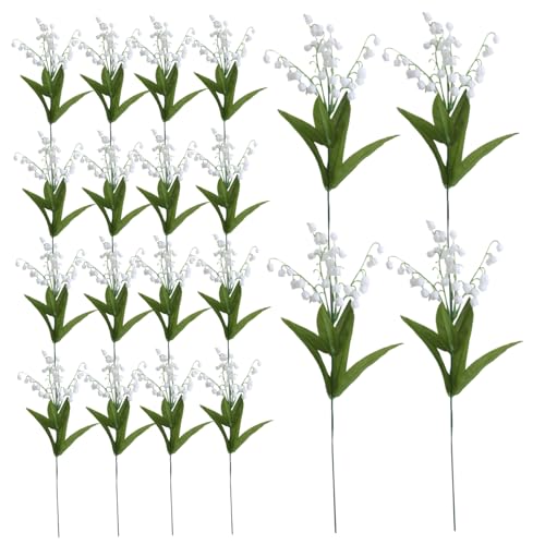 Artificial Lily of the Valley 20PCS 14 Inch Lifelike Lily of the Valley Decor Fake Bell Flowers with 5 Stem White Wind Chime Orc