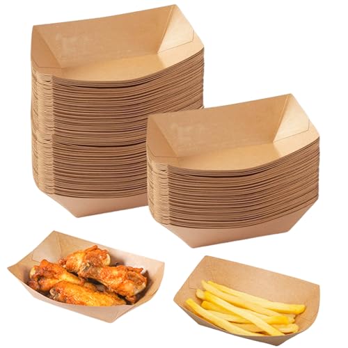 Dulynva 100 Pièces Vaisselle Jetable Forme de Bateau Barquette Frite Kraft Barquette Carton Dégradable Boite Carton Alimentaire pour...