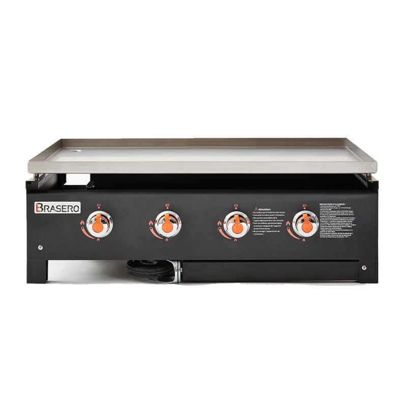 BRASERO BY FAVEX – Plancha gaz Carmen 4 feux – Grande surface – Jusqu'à 12 à 14 convives – Cuisson homogène – Housse incluse