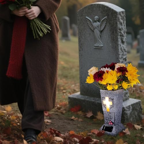 Vase commémoratif pour le cimetière avec bougies solaires intégrées - 3