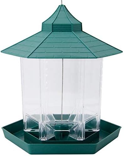 SAND MINE Panorama Bird Feeder, Hexagon Shaped with Roof Hanging Bird Feeder for Garden Yard Decoration (Green)