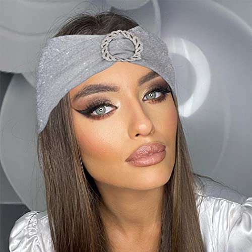 Gortin Sparkle Sequins Headbands Wide Head Wraps Rhinestones Turban Headband Stretch Boho Headbands Yoga Hair Bands Glitter Headscarfs Night Fashion Headpiece For Women And Girls Pack Of 1 (A-Silver) #TOP6