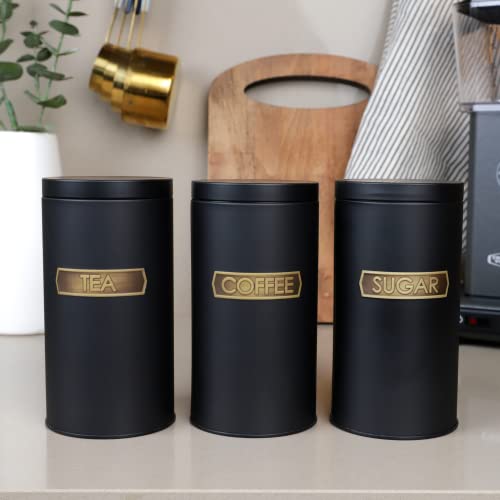 Sarkap Canisters Sets For The Kitchen – 3 Piece Kitchen Canisters For Countertop, Coffee Canister Tea Flour And Sugar Containers With Lids, Set Of 3 Canisters Sets For The Kitchen (34Oz) (Black) #TOP4
