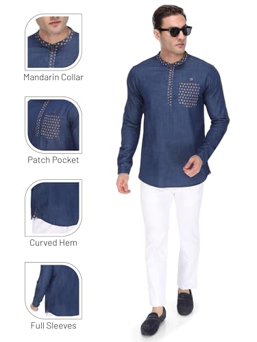 Image of Kuons Avenue Men's Short Denim Kurta | Kurta Shirt for Men