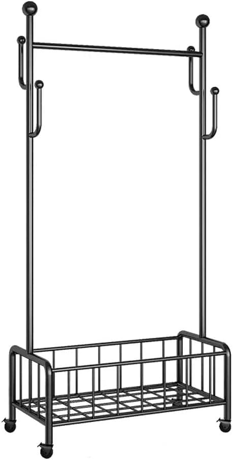 Porte-manteau sur pied à roulettes avec panier à linge 80cm