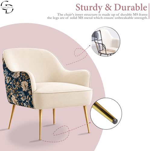 Image of Accent Chair with Ottoman | Modern Velvet Lounge Chair with Floral Designer Back | Upholstered Armchair for Living Room, Bedroom & Cafe | Golden Legs