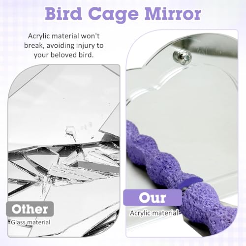 Image of PINVNBY 2 PCS Bird Mirror with Perch Resin Parakeet Perches Hanging Parrot Toys Interactive Bird Cage Accessories for Cockatiel Conure Lovebird Finch (Purple)