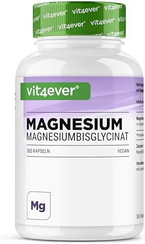 vit4ever Magnesiumbisglycinat - 365 Kapseln - 300 mg Magnesium pro Tag | Premium chelatiertes Magnesium - Hohe Reinheit - Hochdosiert - Laborgeprüft - Vegan