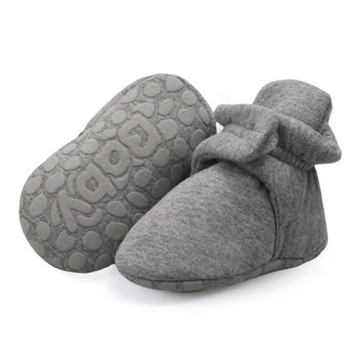 Baby Boys Girls Booties Non Skid Soft Sock Cotton Boots Infant Slippers Newborn First Walker Crib Shoes Dark Gray 11CM
