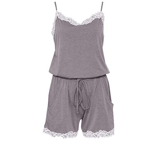 Preisvergleich Produktbild NOBRAND Damen Strapse Bodysuit Pants Pyjama Gr. Small, grau