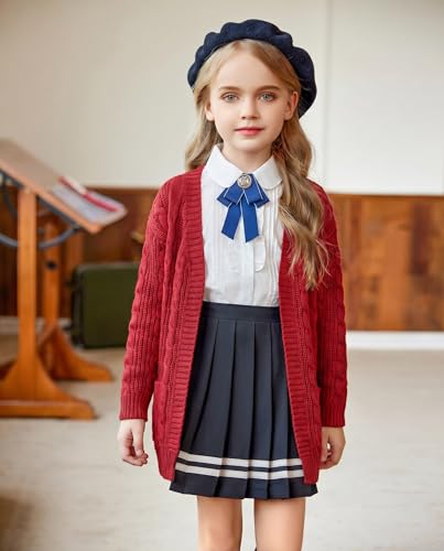 Image of Arshiner Girls Open Front Cardigan Long Sleeve Casual Kids Fall Clothes Solid Thick Chunky Sweater Coat with Pockets