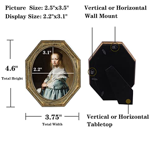 Kangce Vintage Frames 2.5X3.5 Mini Picture Frame Set 2.5 X 3.5 Picture Frames Retro Home Decor Antique Picture Frames Photo Gallery Wall Mount And Tabletop, Bronze Gold Octagon Frame #TOP1