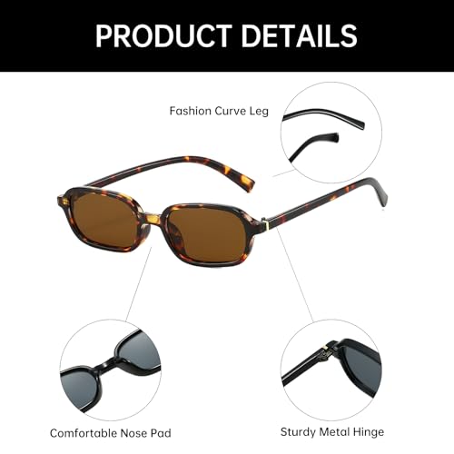 YAMEIZE Retro Small Rectangle Sunglasses for Women Men Vintage 90s Narrow Rectangular Sunglasses UV4004