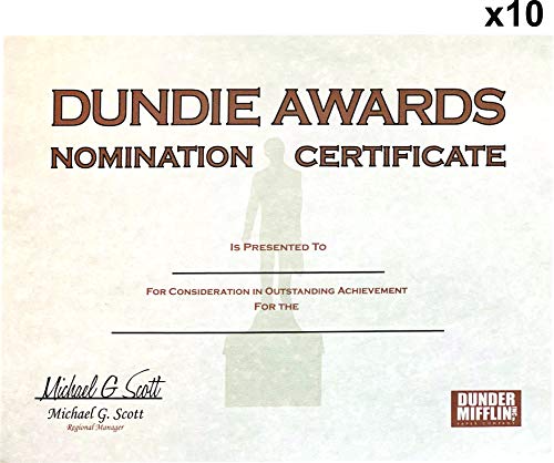 Dundie Award Nomination Certificates (10), Customizable