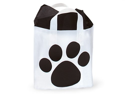25ct Black and White Paw Print Studio Bags - 12 x 10 x 4"