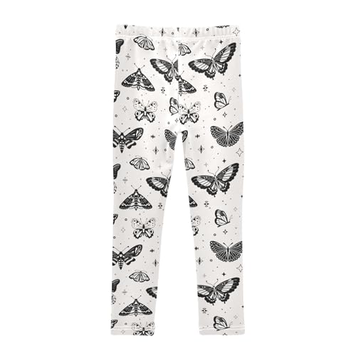 Black and White Moths Insects Girls Leggings,Workout Leggings for Girls Toddler Athletic Leggings Size for 3-10T2