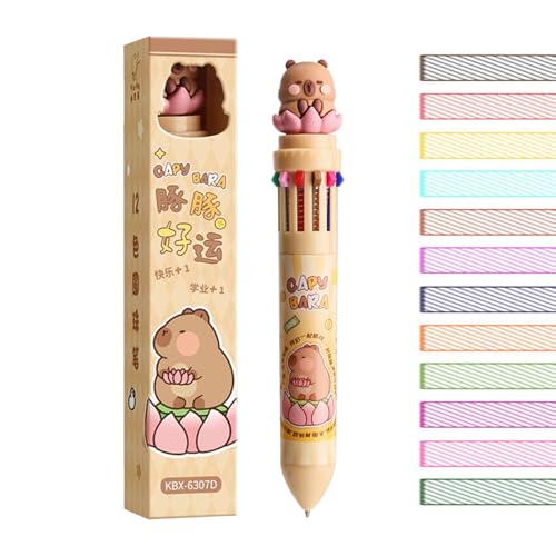 複数の色の格納式ペン、マルチカラーペン格納式,12-in-1 漫画カピバラかわいいファインポイントカラーインク | マルチスムーズな書き込みペン0.7mmのメモを取る男の子の女性の男性を連れて行く