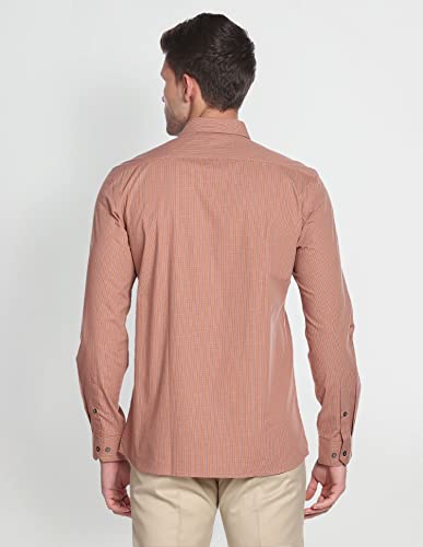Image of Arrow Men Slim fit Cotton Checked Long Sleeves Cutaway Collar Shirt(ARADOSH0798A Brown 46)