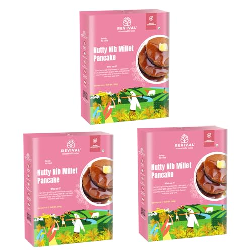 Image of Revival Nutty Nib Millet Pancake Mix - 3 x 200g Packs | High Protein & Fiber | Healthy Instant Breakfast | No Preservatives | Ready in 15 Minutes | Wholesome, Tasty & Easy to Make