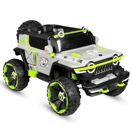 Image of Norman Jr Battery Operated 4x4 ATV Runs on Garden & Sand Surface |Jeep Toy with Remote+Steering+RGB Light+Mp3 USB Music | Rechargeable Car for Kids to Drive 3to12 Years | XXXLarge Bumper Silver&Green