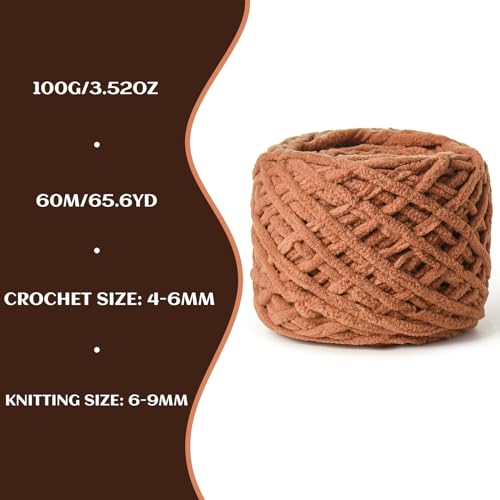 Image of 3 Pack Fluffy Chenille Chunky Yarn for Crocheting 100g(65.6yd) - Baby Yarn for Crocheting Soft - Velvet Yarns for Crochet Blanket - Amigurumi Crochet Yarns (Light Tan)