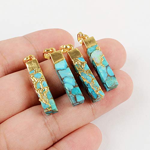 Zengori 1 Pcs Gold Plated Copper Natural Turquoise Cuboid Pendant For Unisex G1531 #TOP4