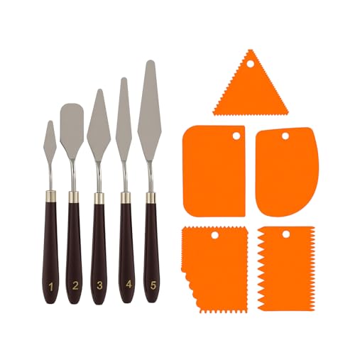 Lot de 11 spatules pour peinture acrylique, 5 couteaux peinture et 6 spatules enduit en acier inoxydable, outils artistiques polyvalents pour acrylique, huile, gouache et aquarelle