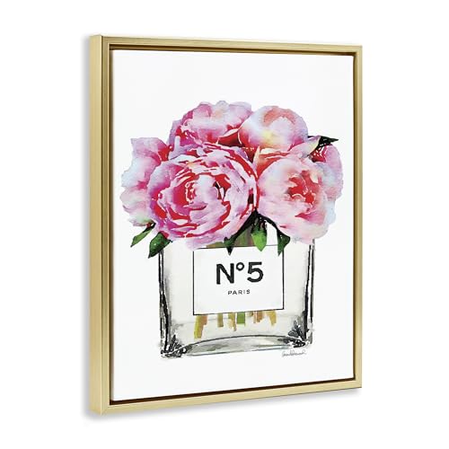 Image of Stupell Industries Glam Paris Vase with Pink Peony, Design by Amanda Greenwood, 16x20, Gold Floater Framed | Stupell Industries . By Amanda Greenwood . Ready to hang . Made in USA