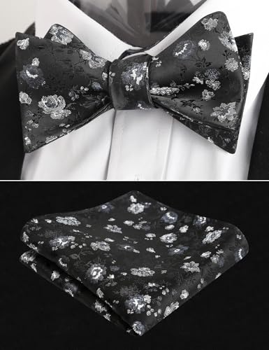 Image of Alizeal Mens 2pcs Floral Pattern Bow Tie Set | Self-tied Pocket Square Colorful Perfect for Weddings Proms Business