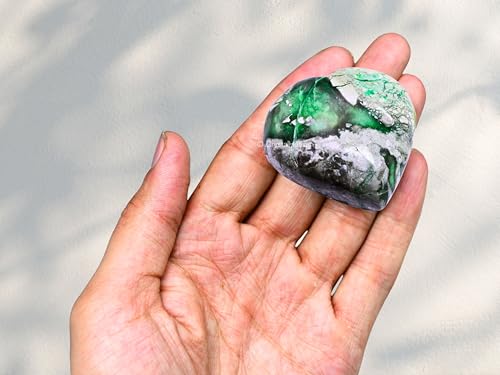 Image of Certified Variscite Crystal Heart Palm Pebbles Stones for Anxiety Stress Relief Massage - AAA Grade Original Healing Gemstone Agate Heart Palm Stone for Yoga Meditation Spiritual