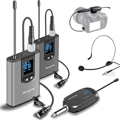 Alvoxcon Micrófono Inalámbrico Lavalier UHF Dual Wireless Cover