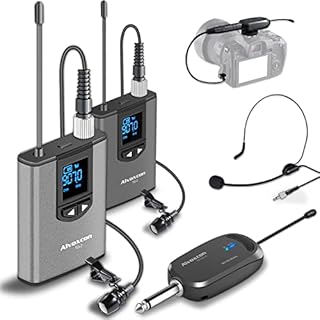 Wireless Headset Lavalier Microphone System -Alvoxcon Dual Wireless Lapel Mic for iPhone, DSLR Camera, PA Speaker, YouTube, Podcast, Video Recording, Conference, Vlogging, Church, Interview, Teaching