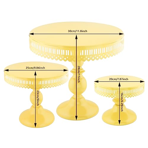 3-Set Cake Stand Round Cake Stands Metal Dessert Cupcake Candy Display For Wedding Event Birthday Party Baby Shower (Yellow) #TOP1