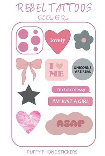 Rebel Tattoos 3D Puffy Phone Stickers I am Too Messy– Cute & Trendy Sticker Set for Phone Cases-No Glue-Self-Adhesive (Pink)