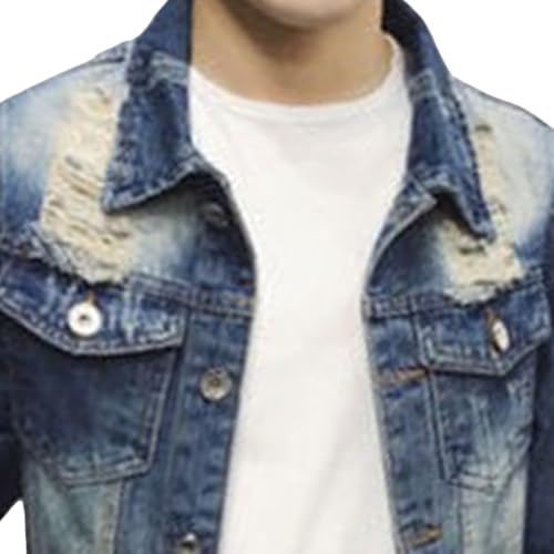 Maiyifu-GJ Men's Fashion Distressed Denim Jackets Slim Fit Ripped Jean Jacket Coat Cotton Lightweight Trucker Outerwear4