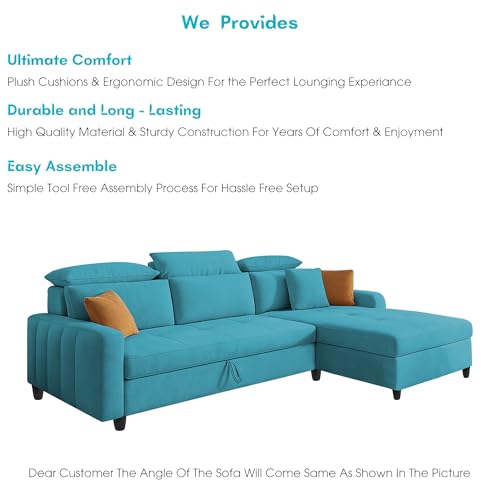 Image of Casaliving Gagnon RHS 4 Seater L Shape Corner Sofa Cum Bed for Living Room (Turquise Fabric) Premium Fabric Sofa
